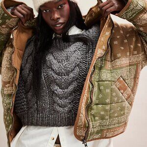 Free People Printed Dolman Quilted Knit Jacket  in Army Green S